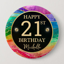 Rainbow Agate Gold Glitter Birthday Badge