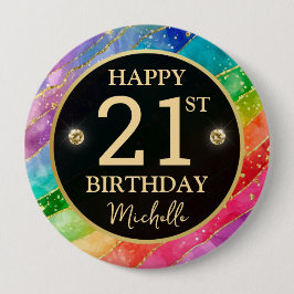 Rainbow Agate Gold Glitter Birthday Badge