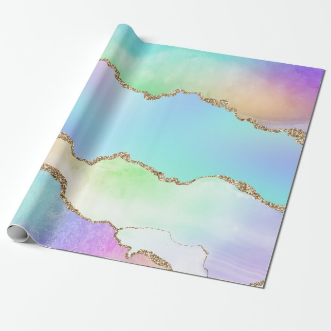 Rainbow Agate Pastel Imitats Glitzer Geschenkpapier (Ungerollt)