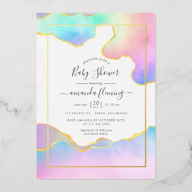 Rainbow Agate Stone Baby Shower Folieneinladung (Vorderseite)