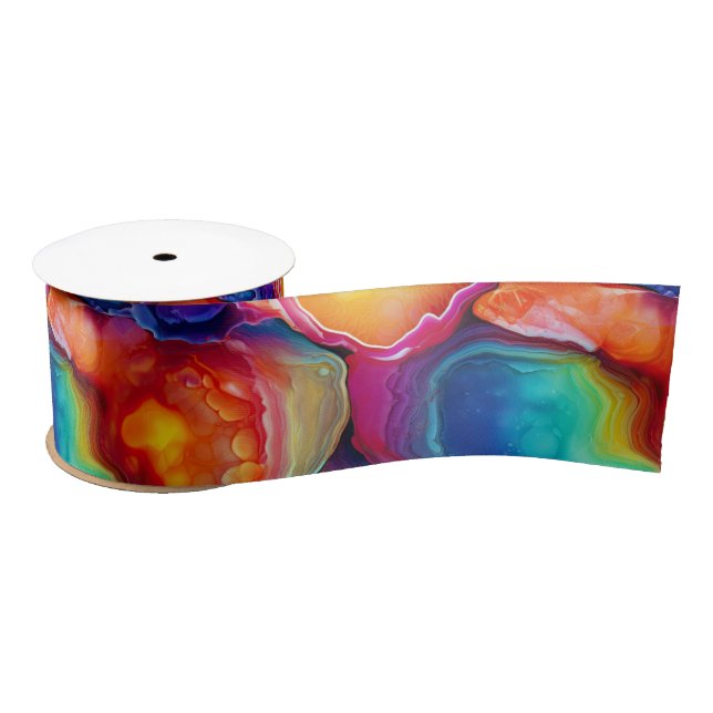 Rainbow Agate | Vibrant Abstract Stone Pattern Satinband (Spule)