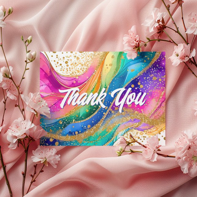 Rainbow Alcohol Ink Birthday Danke Postkarte (Rainbow Alcohol Ink Birthday Thank You Postcard)