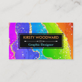 Rainbow Alcohol Ink & Gold Imitate Glitzer Agate Visitenkarte