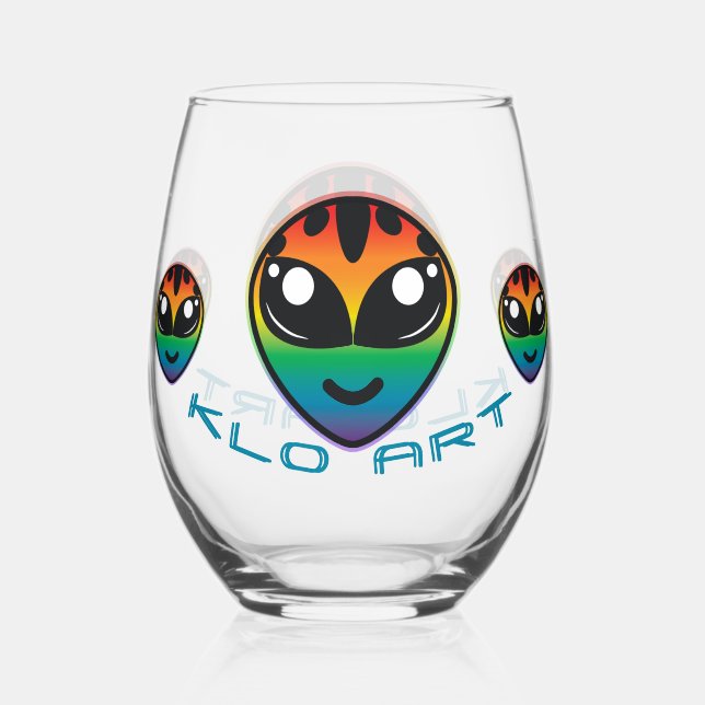 Rainbow Alien Stemless Wine Glass Weinglas Ohne Stiel (Vorderseite)