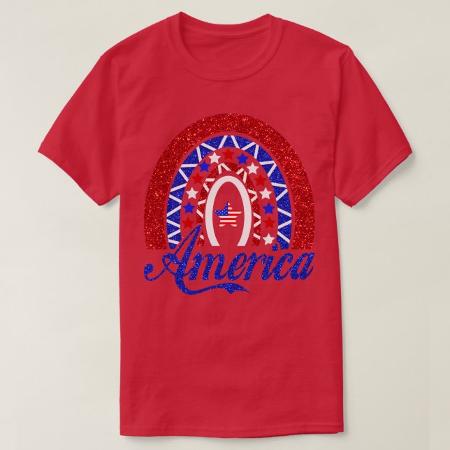 Rainbow America American Flag Patriotic 4. Juli T-Shirt (Design vorne)