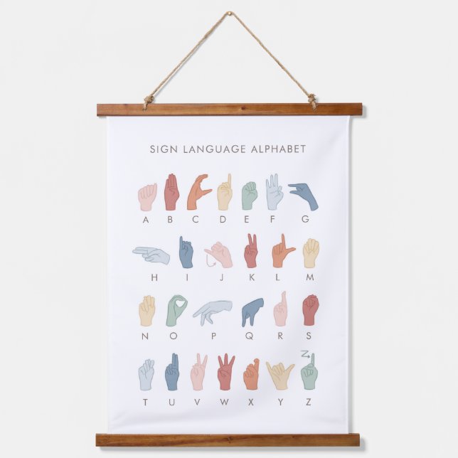 Rainbow American Sign Language ASL Wandteppich Mit Holzrahmen (Vorderseite)