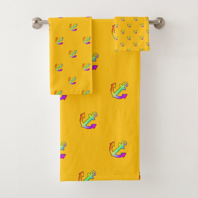 Rainbow Anchor Wiederholung gelber Kinder Badhandtuch Set (Insitu)
