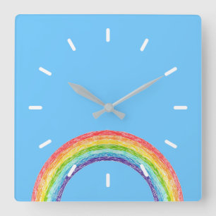 Rainbow and blue sky quadratische wanduhr