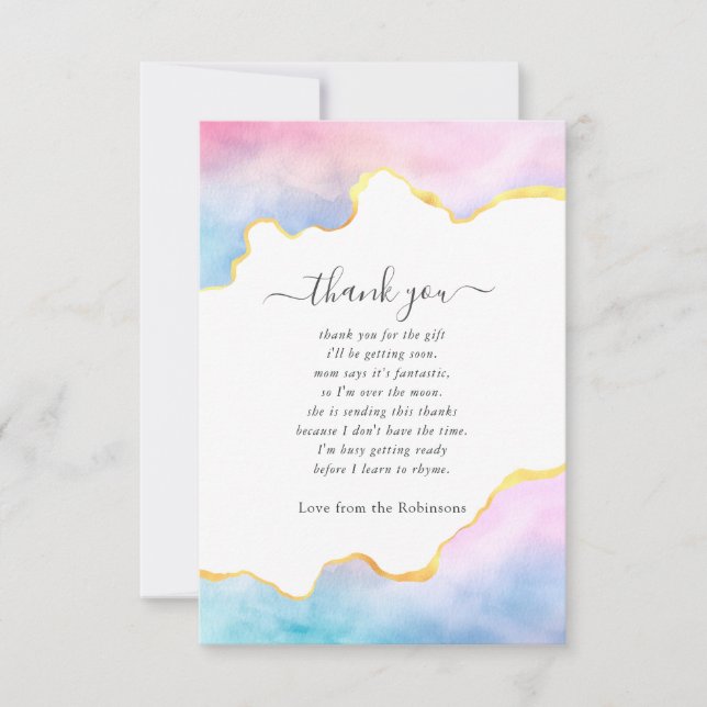 Rainbow and Gold Agate Boy Baby Shower Dankeskarte (Vorderseite)