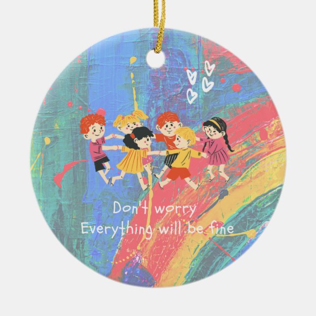 Rainbow and Happy Children Keramik Ornament (Vorne)