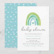 Rainbow and heart Blue Baby Shower Einladung