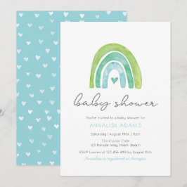 Rainbow and heart Blue Baby Shower Einladung
