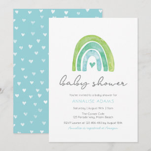 Rainbow and heart Blue Baby Shower Einladung