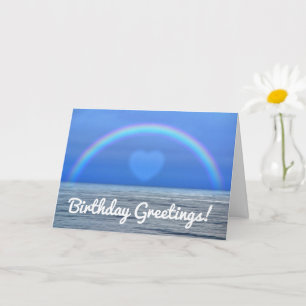 Rainbow and Heart Over Ocean Birthday Card Karte