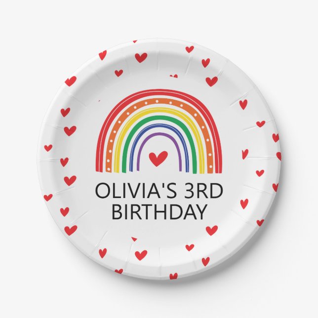 Rainbow and Hearts Birthday Party Teller (Vorderseite)