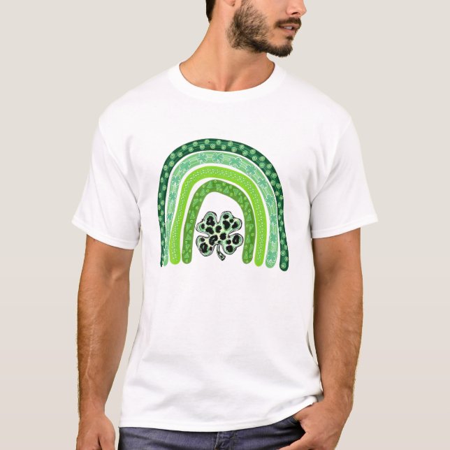 Rainbow and Kleeblatt Clover Happy St Patricks Day T-Shirt (Vorderseite)