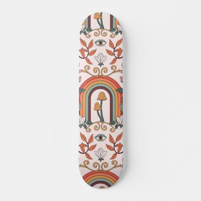 Rainbow and Mushrooms Art Noveau Pattern Skateboard (Vorne)