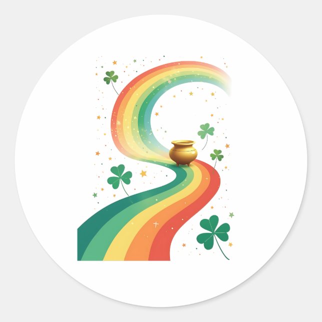 Rainbow and Pot of Gold Fantasy Scene Runder Aufkleber (Vorderseite)