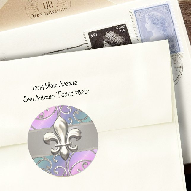 Rainbow and Silver Filigree Wirbel Lilie Runder Aufkleber (Von Creator hochgeladen)