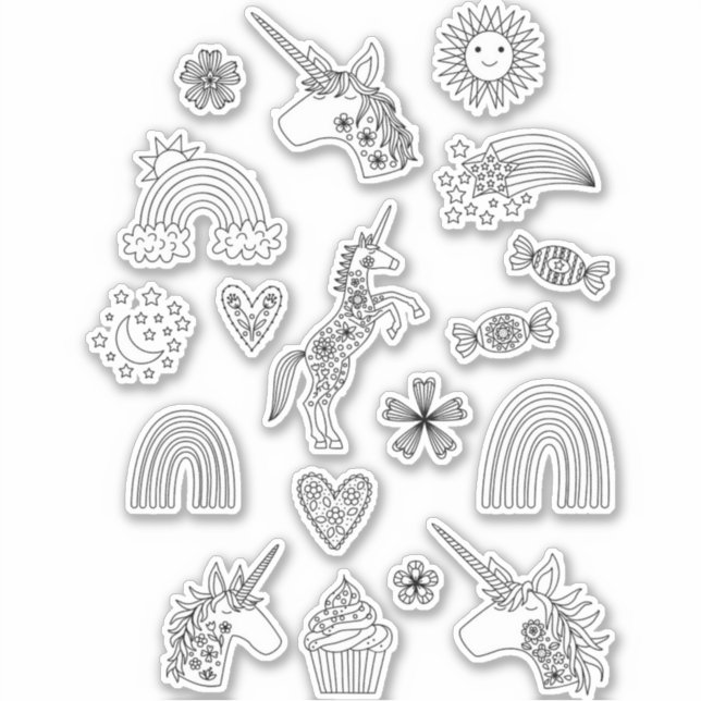 Rainbow and Unicorn Line Zeichnend Kunst Aufkleber (Vorderseite)