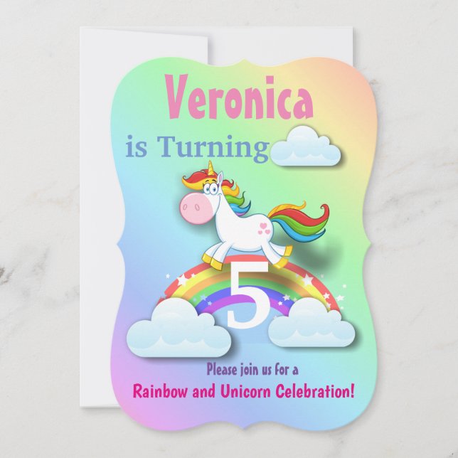 Rainbow and Unicorn Party Einladung (Vorderseite)