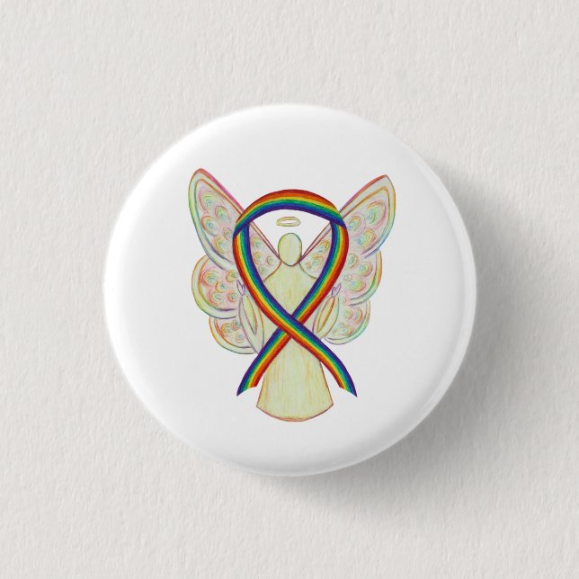 Rainbow Angel Awareness Ribbon Custom Art Buttone Button (Vorderseite)