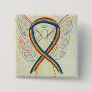 Rainbow Angel Awareness Ribbon Custom Art Buttone Button