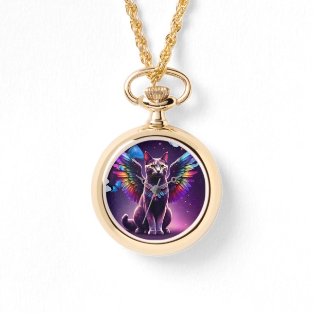 Rainbow Angel Cat Armbanduhr (Vorderseite)