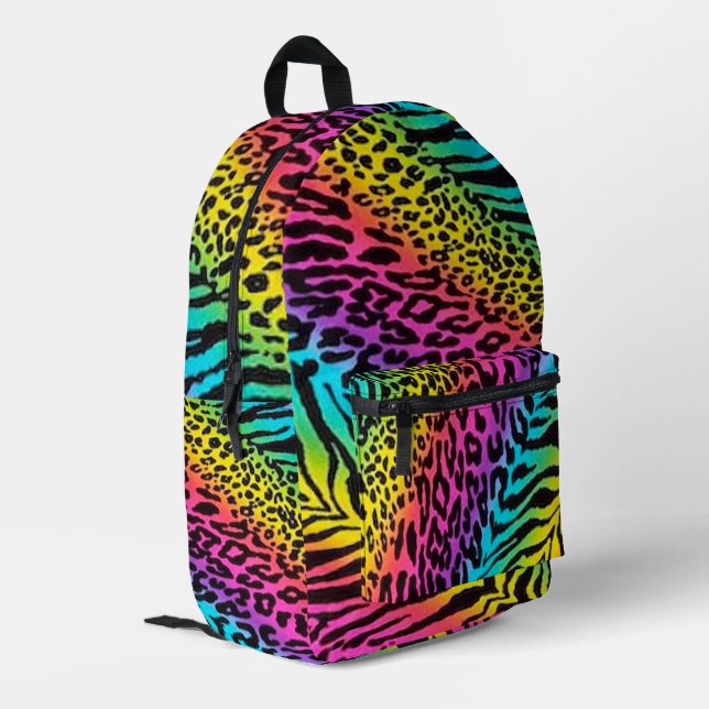 Rainbow Animal Muster Bedruckter Rucksack (Rückseitige Ecke links)