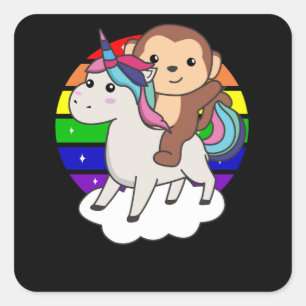 Rainbow Animals Monkey Unicorn Quadratischer Aufkleber