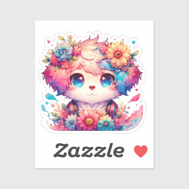 Rainbow Anime Puppy Hund und Blume Aufkleber (Blatt)