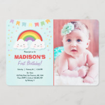 Rainbow Anniversaire Fête Invitation Fille Confett