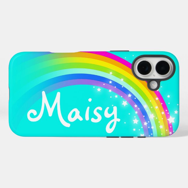 Rainbow aqua grün blau farbiger Name iPhone Gehäus 16 Plus Hülle (Rückseite (Horizontal))