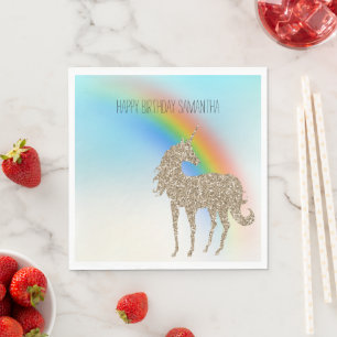 Rainbow Aqua Ombre Gold Glitzer Unicorn Serviette