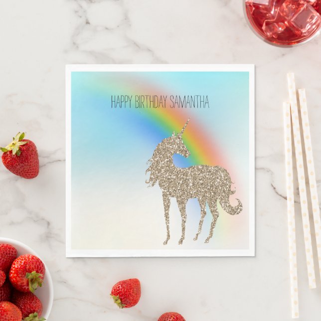 Rainbow Aqua Ombre Gold Glitzer Unicorn Serviette (Beispiel)
