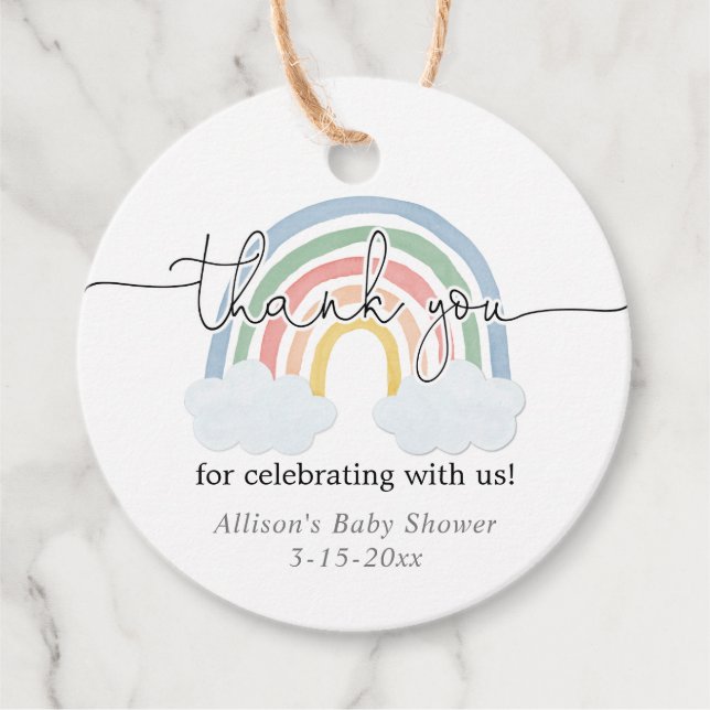 Rainbow Aquarell Pastell Baby Dusche Danke Geschenkanhänger (Vorderseite)