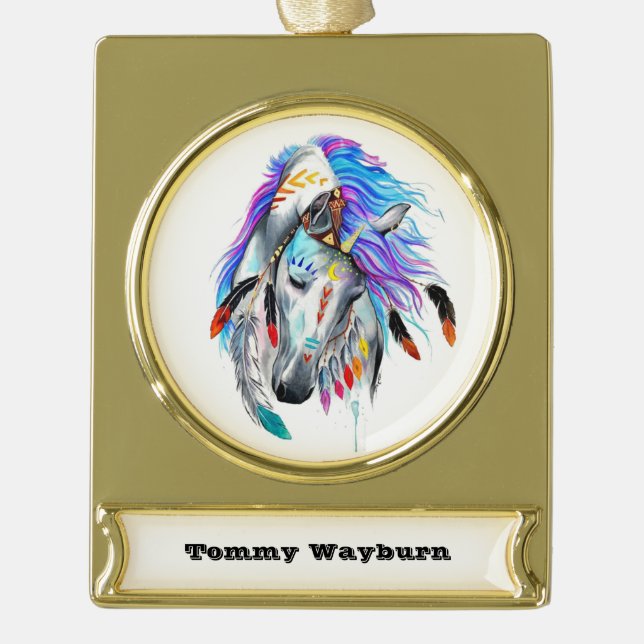 Rainbow-Aquarellpferd Banner-Ornament Gold (Vorderseite)