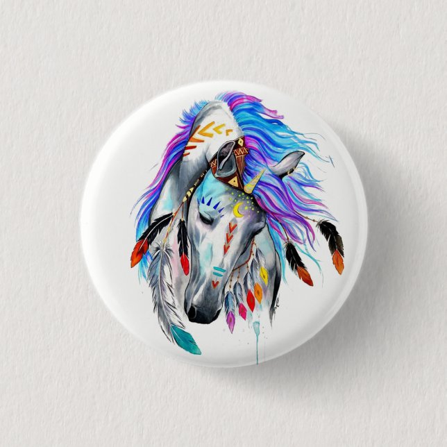 Rainbow-Aquarellpferd Button (Vorderseite)