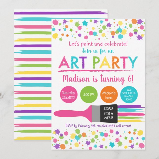 Rainbow Art Party Dresden für Messe Birthday Einladung (Vorne/Hinten)