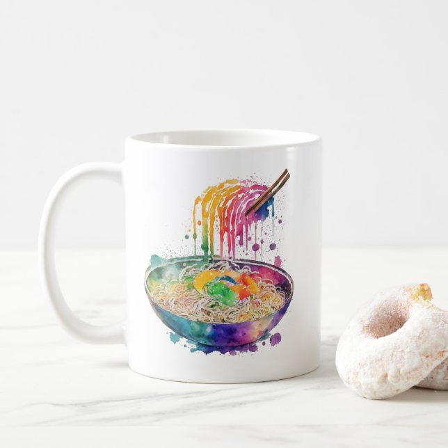 Rainbow Art Ramen Noodles und Chopsticks Kaffeetasse (Mit Donut)