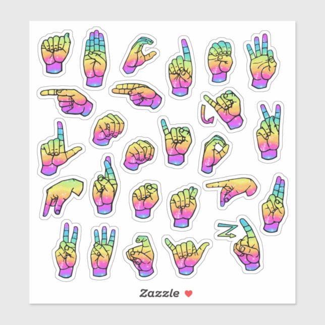Rainbow ASL Alphabet – Educational & Expressive Aufkleber (Blatt)