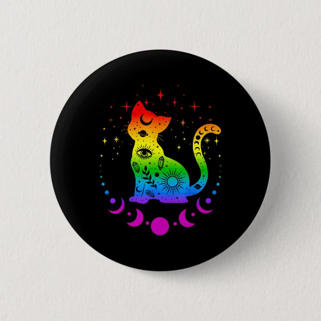 Rainbow Astrologie Kat Lgbt Gay Pride Flag Button (Vorderseite)