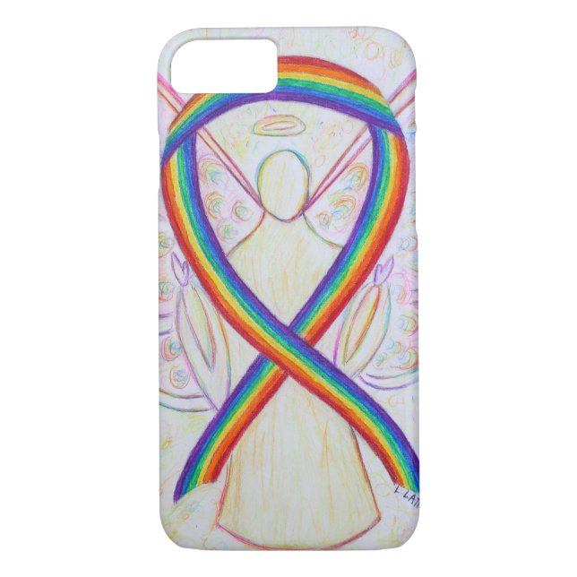 Rainbow Awareness Ribbon Angel Custom iPhone7 Fall Case-Mate iPhone Hülle (Rückseite)