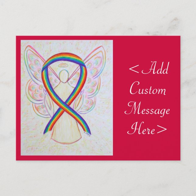 Rainbow Awareness Ribbon Angel Custom Postcard Postkarte (Vorderseite)