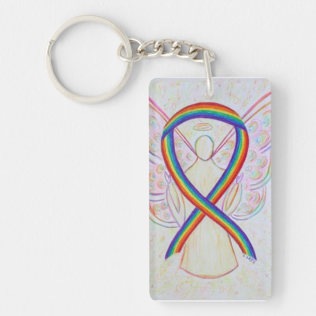 Rainbow Awareness Ribbon Angel Schlüsselkette Schlüsselanhänger (Vorderseite)