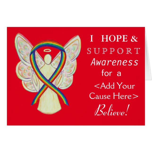 Rainbow Awareness Ribbon Custom Ursache Engel Card (Vorderseite (Horizontal))