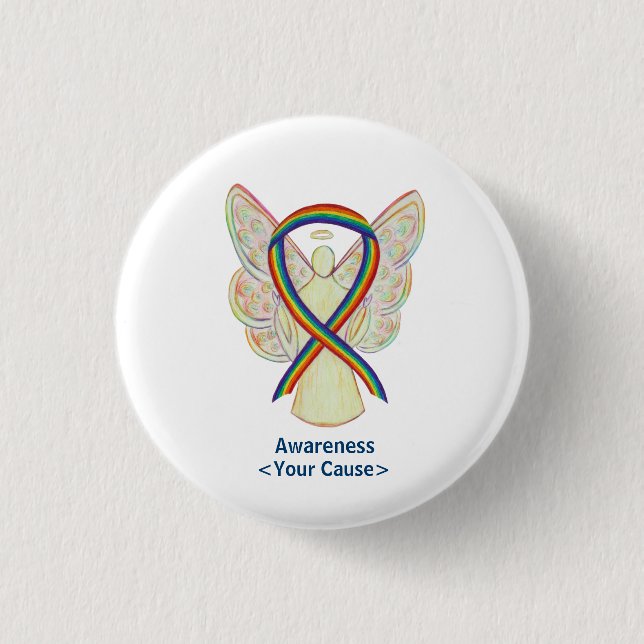 Rainbow Awareness Ribbon Engel Custom Art Buttone Button (Vorderseite)