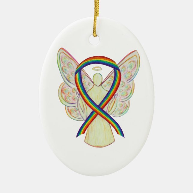 Rainbow Awareness Ribbon Engel Custom Art Keramik Ornament (Vorne)