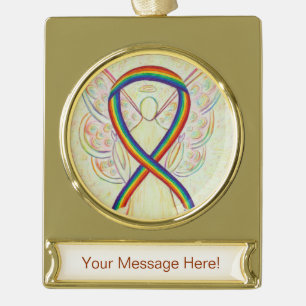 Rainbow Awareness Ribbon Engel Kunst Banner-Ornament Gold