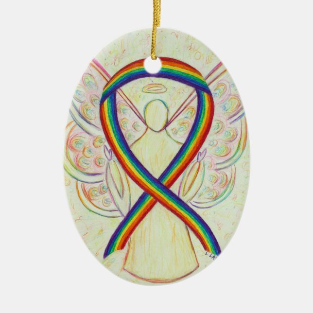 Rainbow Awareness Ribbon Engel Pendant Ornament (Vorne)